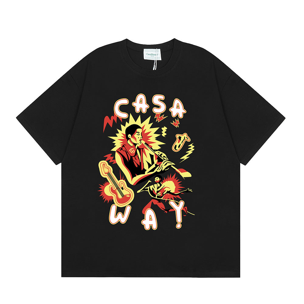 Casablanca Vintage Logo Print Loose Short Sleeve T Shirt Unisex Y2K