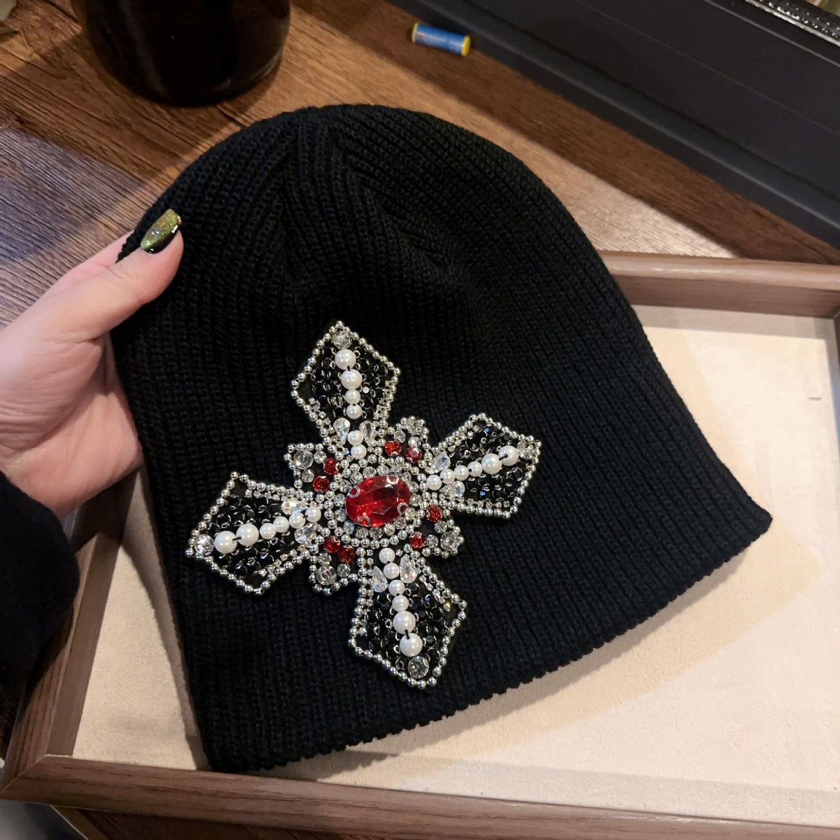 Rhinestone Cross Gem Knit Beanie Multi‑Style Streetwear Unisex