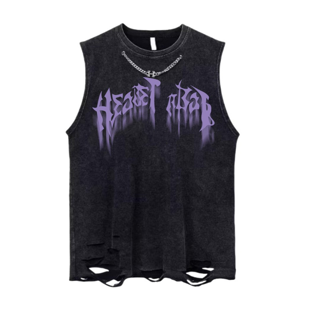 Vintage Washed Ripped Tank Mens Loose Hip Hop Sleeveless Vest