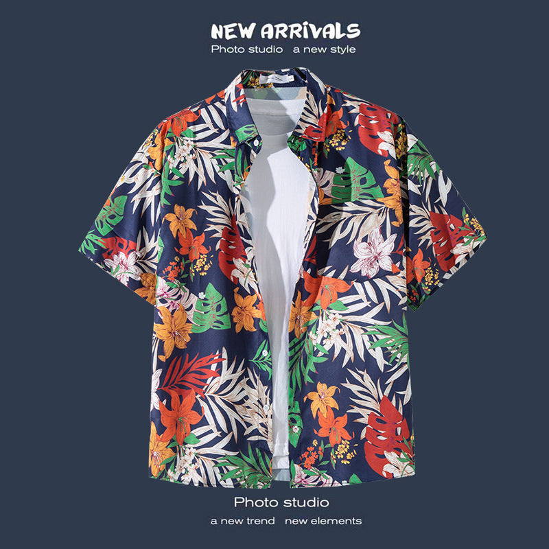 Mens Vintage Tropical Hawaiian Floral Loose Short Sleeve Beach Shirt
