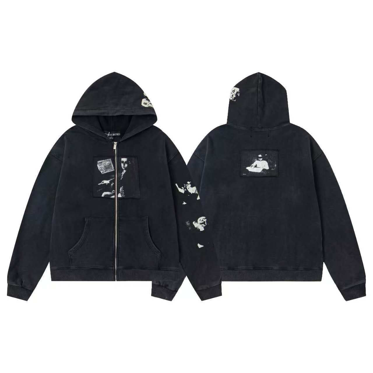 ERD Distressed Washed Vintage Full Zip Hoodie Jacket Unisex