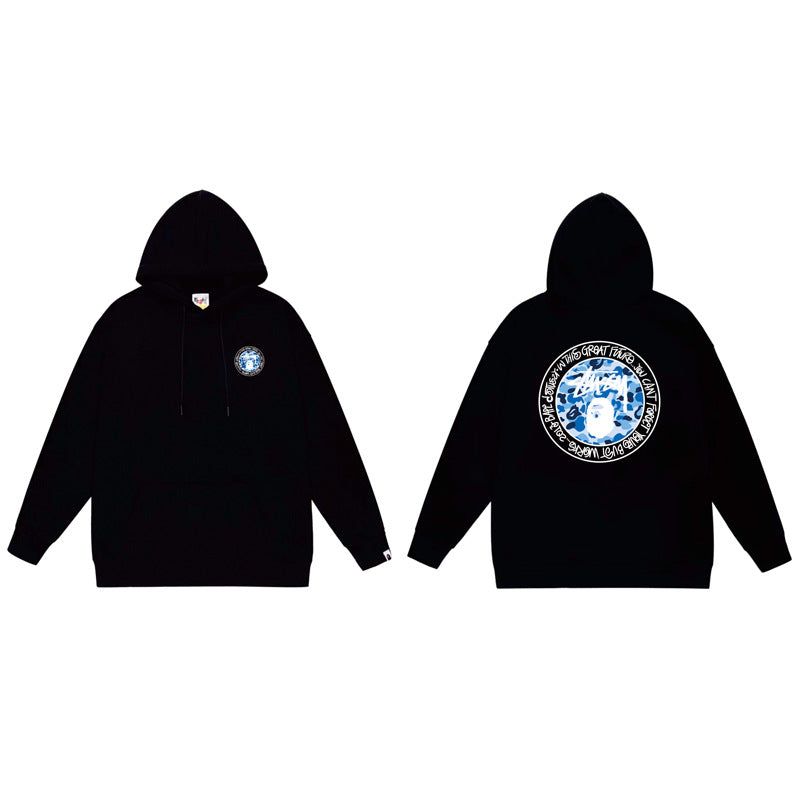 BAPE x Stussy Shark Graphic Hoodie Street Cotton Pullover Sweatshirt