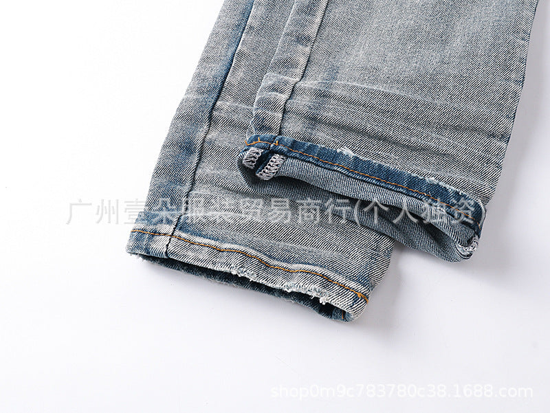 Amiri Letter Embroidery Distressed Stretch Slim Fit Denim Jeans Unisex