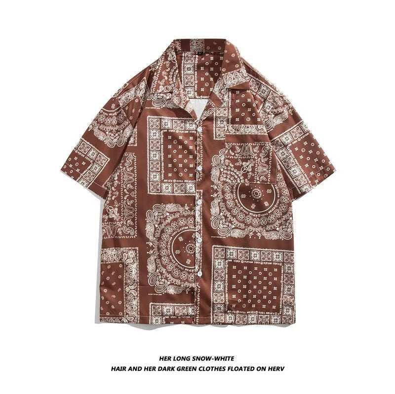 Unisex Vintage Camp Collar Tropical Floral Loose Beach Vacation Shirt 1301-1341