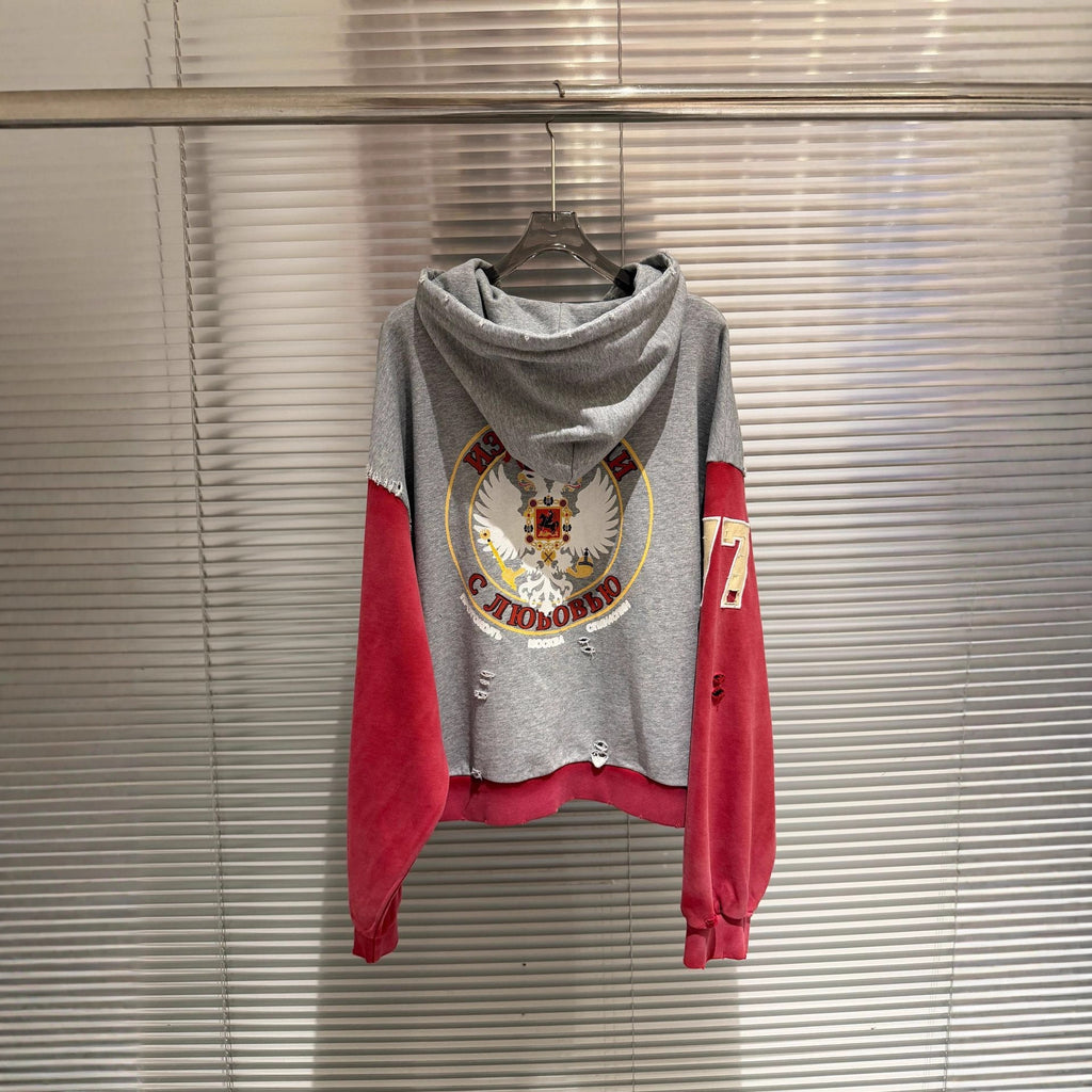 Protocol Index Russia Horse Embroidery Colorblock Zip Up Hoodie Unisex