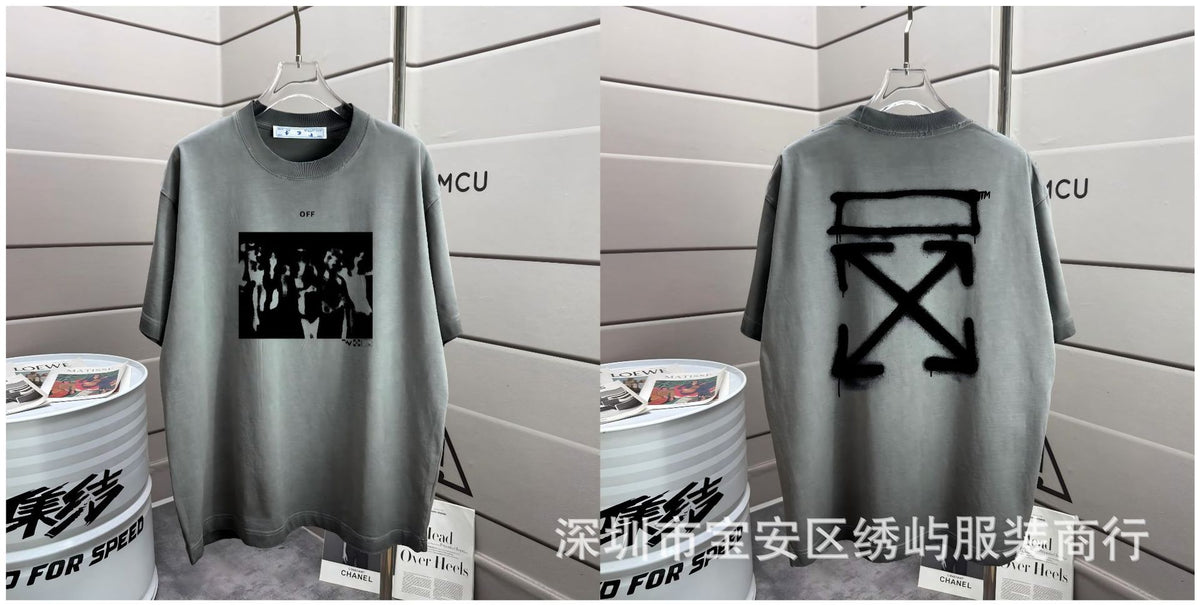 Off-White Washed Distressed Crew Neck Short Sleeve T Shirt Unisex