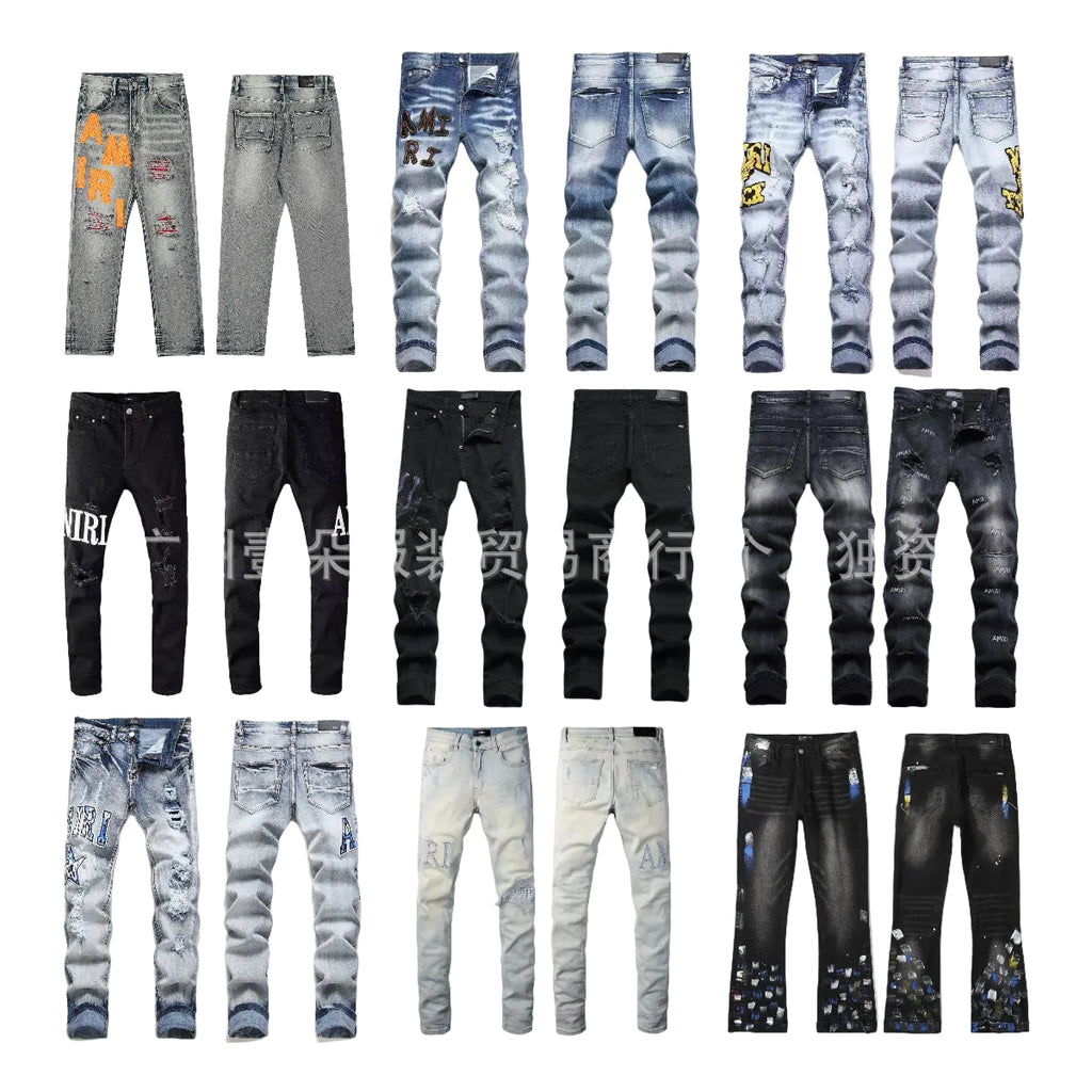 Amiri Letter Embroidery Washed Slim Tapered Denim Jeans Unisex