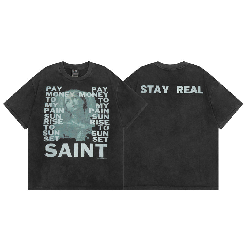 Saint Michael Vintage Washed Distressed Hole Loose Streetwear T-Shirt
