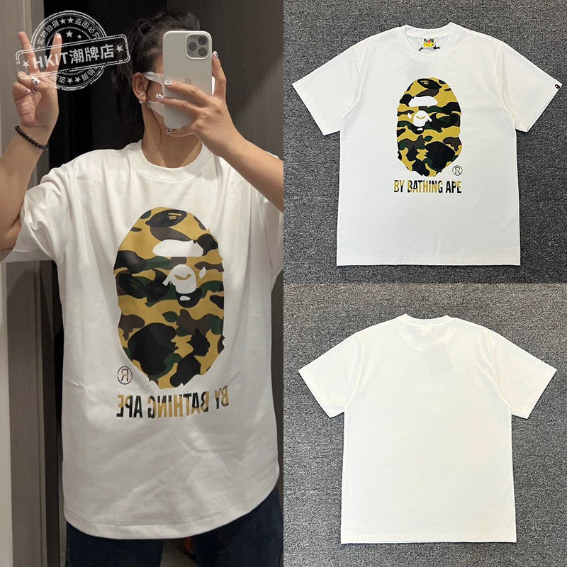 Bape Shark Camo Zip Graphic Oversized Tee Streetwear Unisex