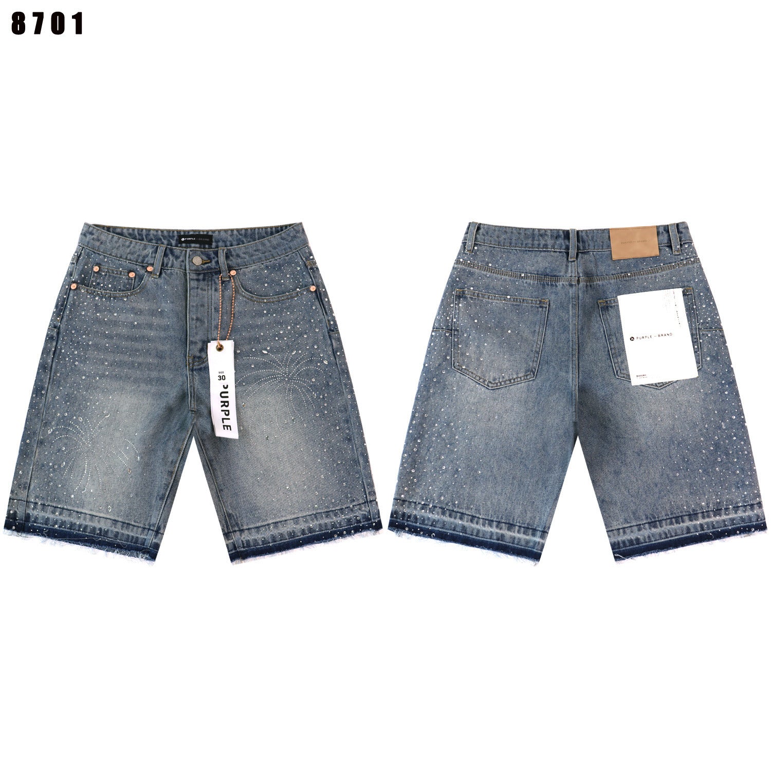 Purple Brand Rhinestone Loose Casual Denim Shorts
