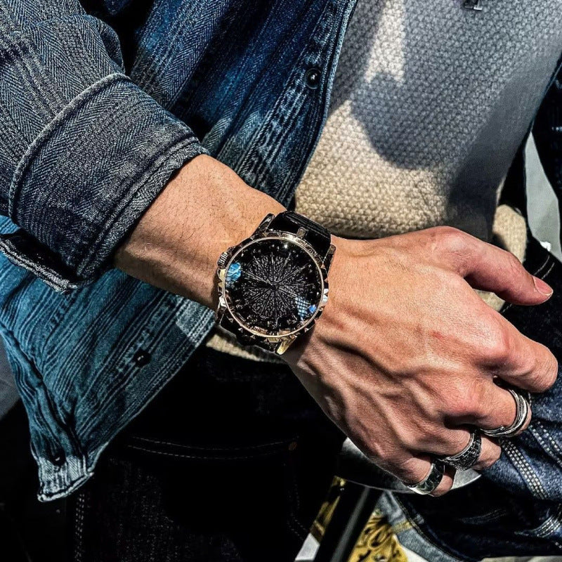 12 Round Table Knights Men Watch 3D Skeleton Dial Quartz Wrist Watch