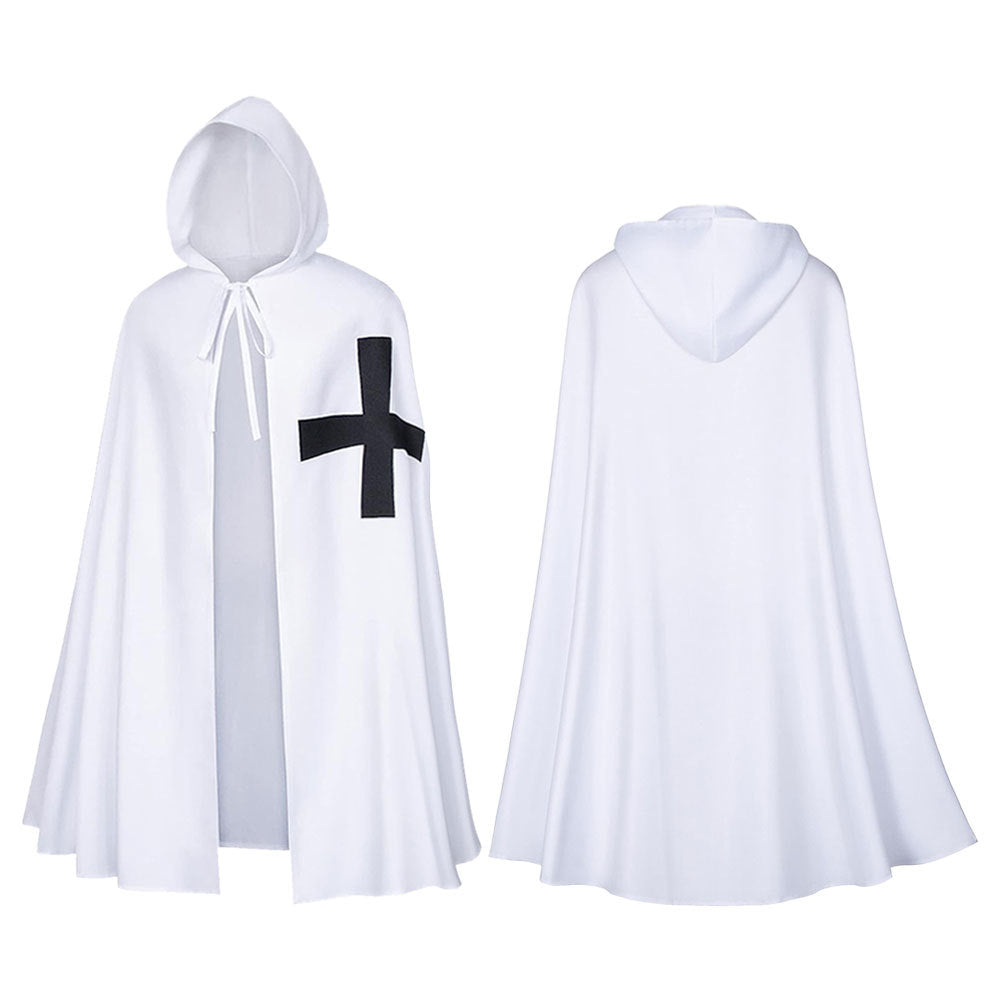 Halloween Men Medieval Templar Knight Hooded Cape Cross Print Cloak