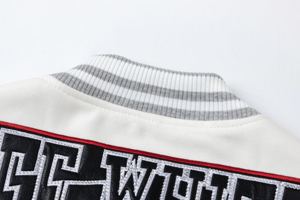 Off White Mobile Letter Embroidery Varsity Baseball Jacket Unisex
