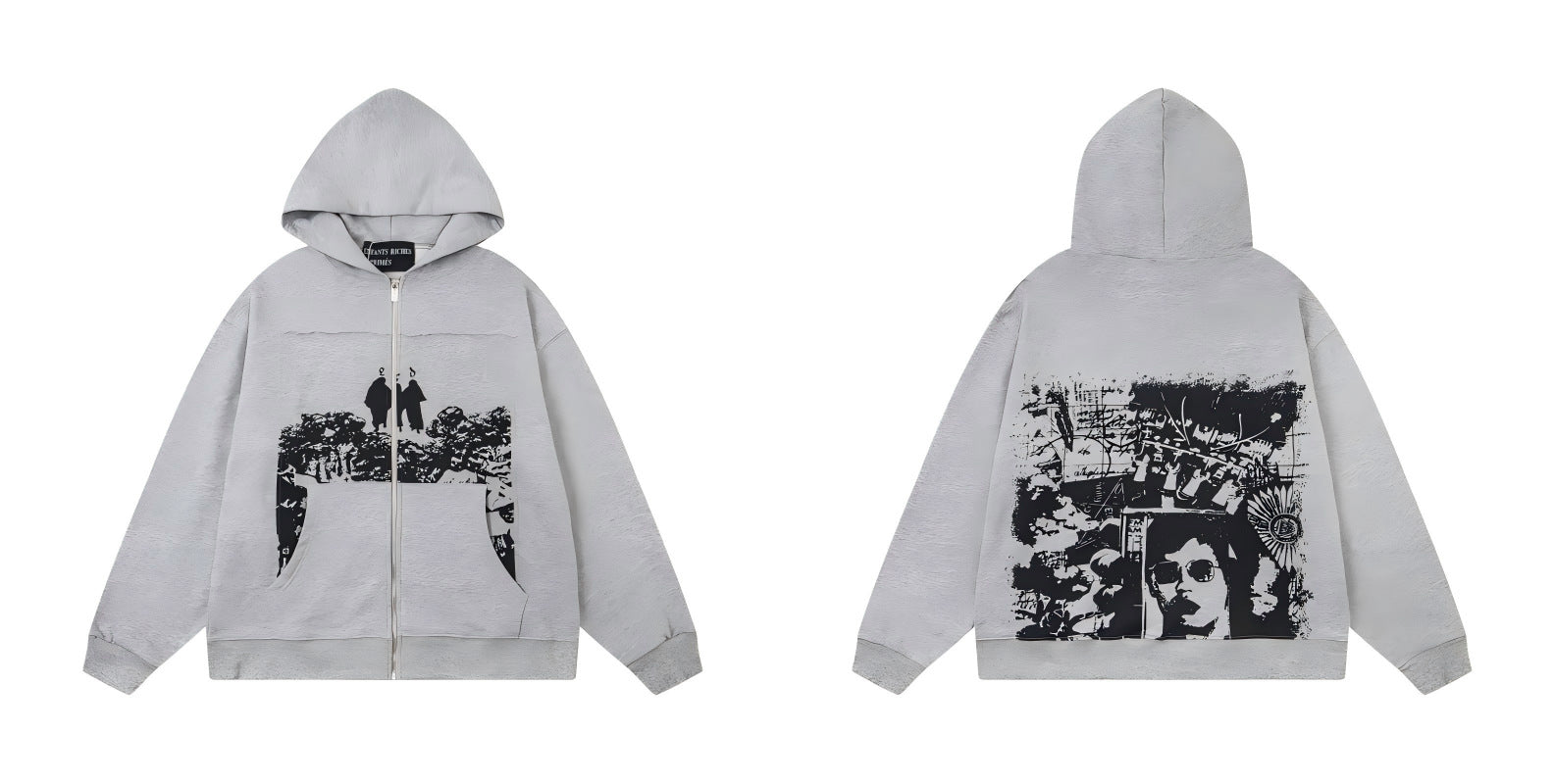 ERD Distressed Washed Vintage Full Zip Hoodie Jacket Unisex
