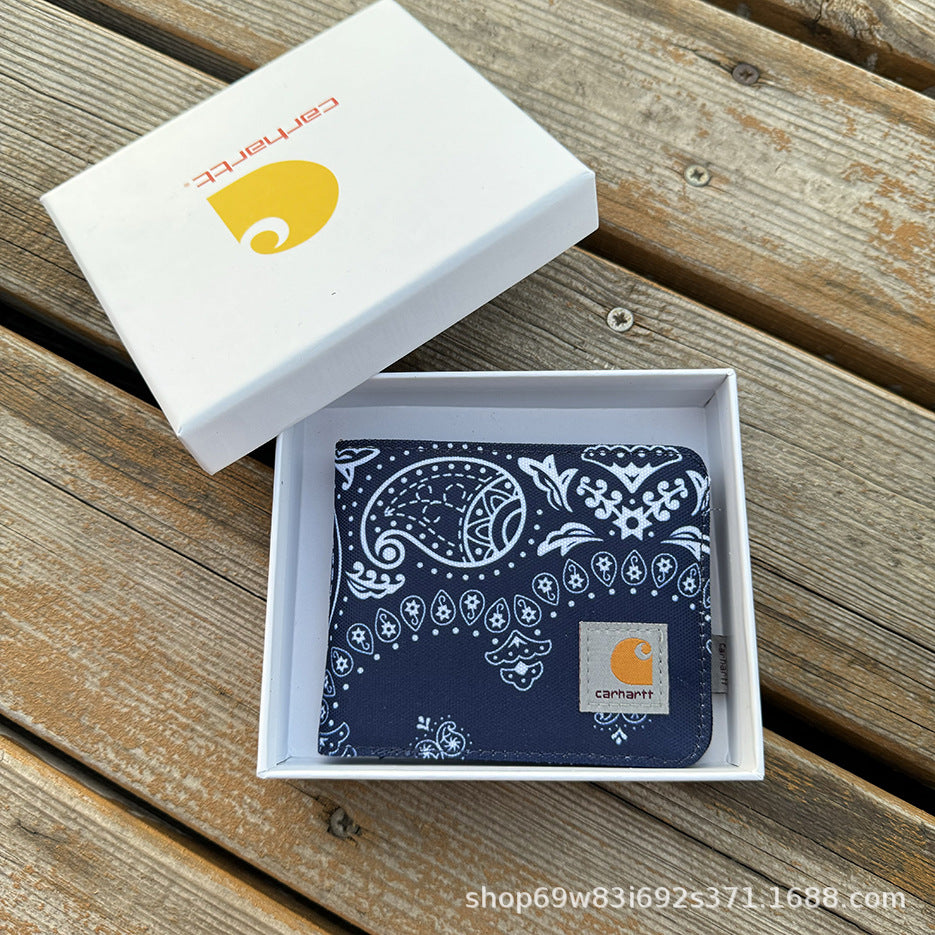 Carhartt Patch Logo Bifold Wallet Canvas Corduroy Paisley Card Holder
