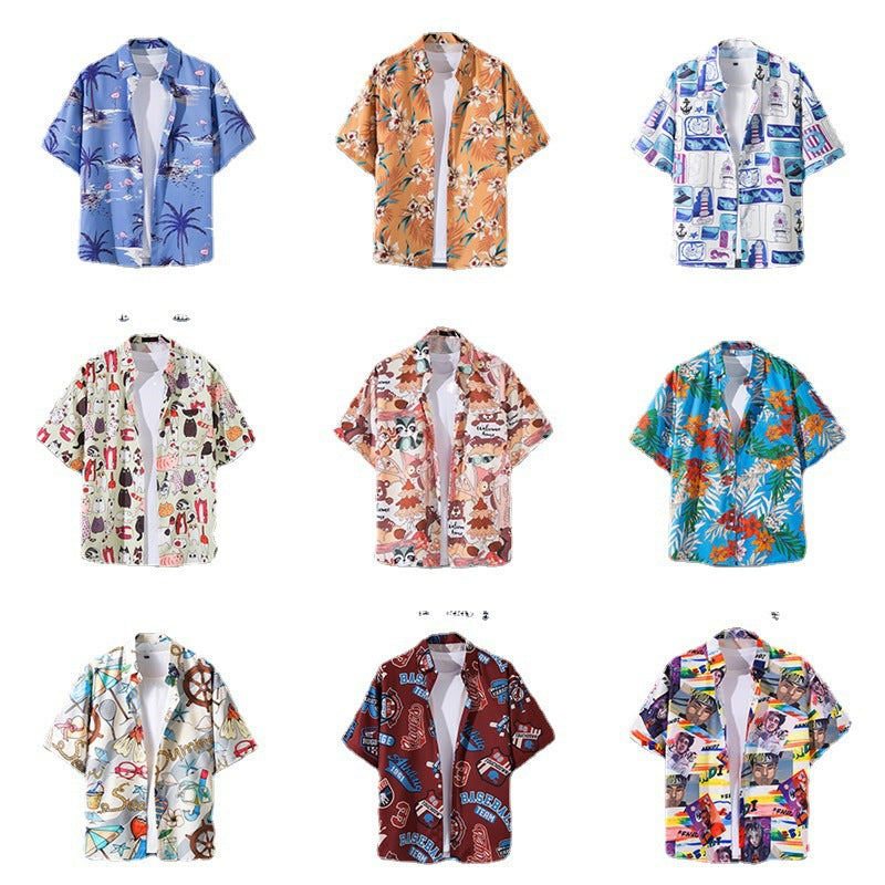 Mens Vintage Tropical Hawaiian Floral Loose Short Sleeve Beach Shirt