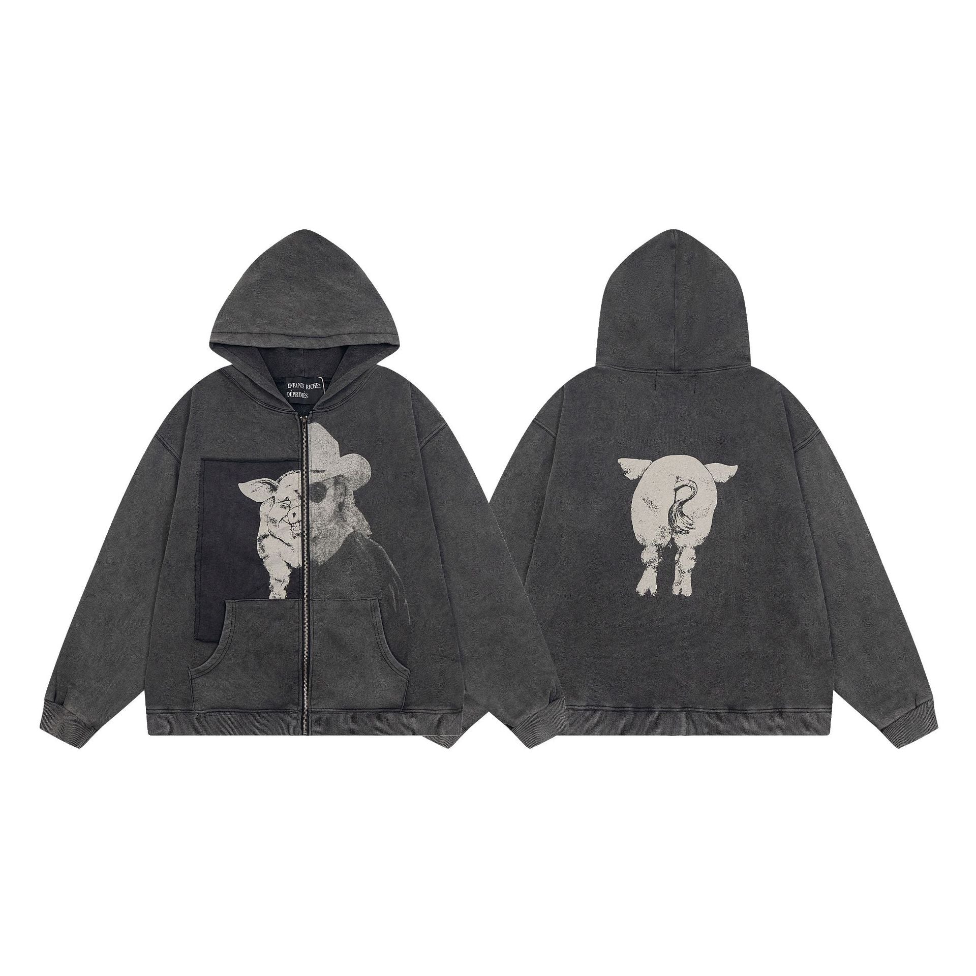 ERD Distressed Washed Vintage Full Zip Hoodie Jacket Unisex