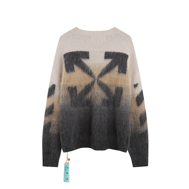 Off-White Arrow Mohair Sweater Gradient Fluffy Knit Pullover & Hoodie