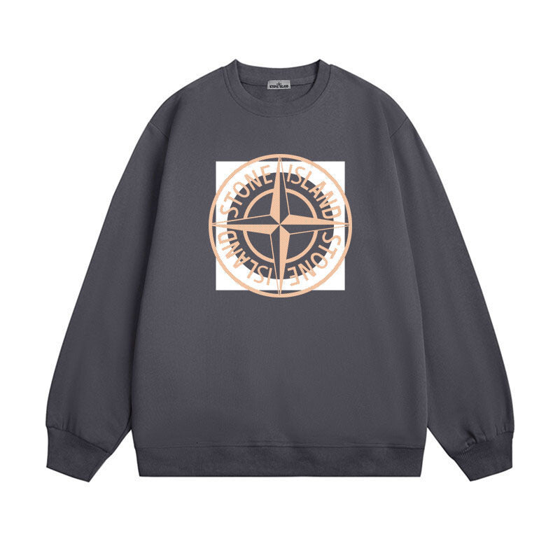 Stone Island Compass Print Crewneck Sweatshirt Men Winter Fleece Top