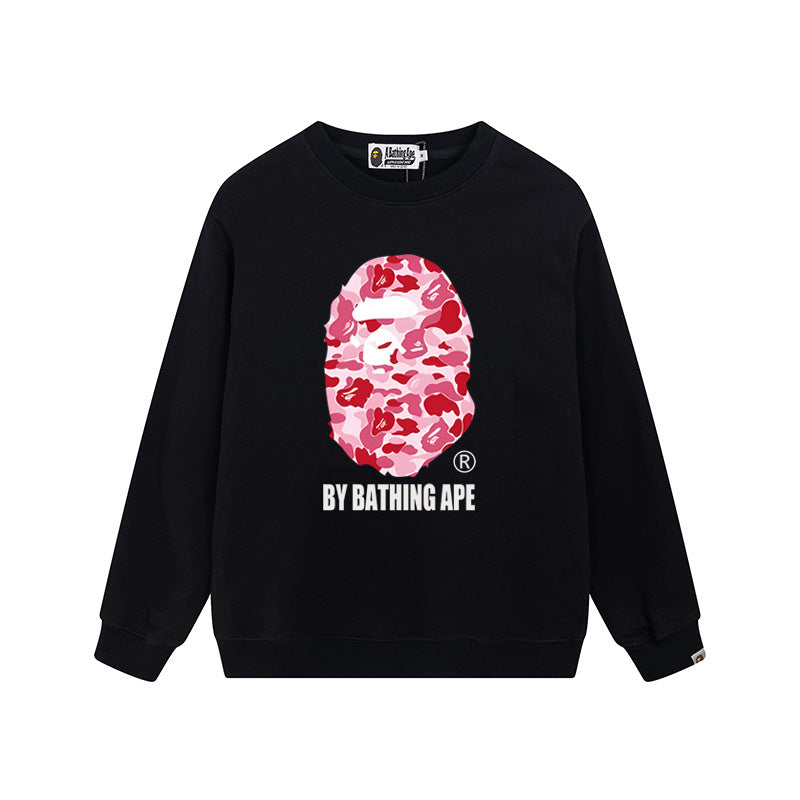Bape Arch Letter Shark Ape Head Washed Oversized Crewneck Streetwear