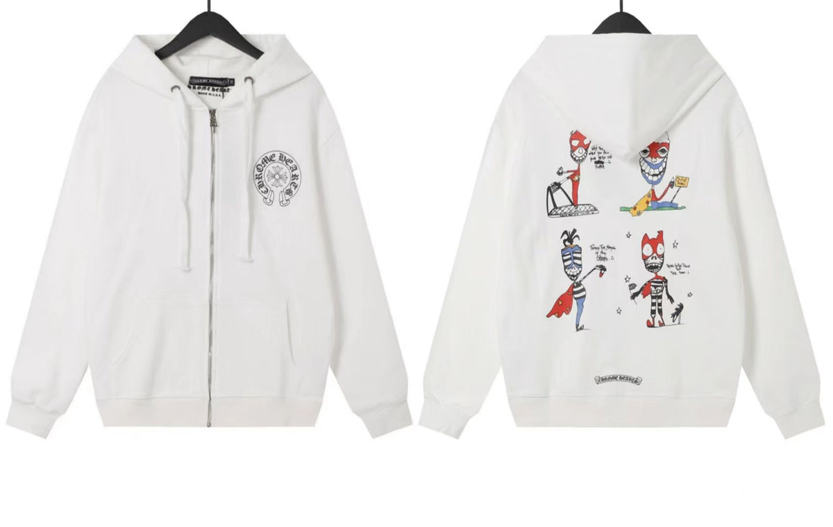 Chrome Hearts Horseshoe Sanskrit Cross Zip Up Hoodie Streetwear Unisex