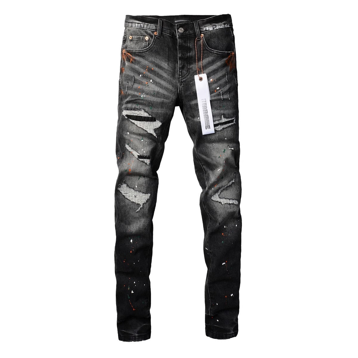 Purple Brand Men Stretch Skinny Ripped Printed Embroidered Denim Jeans