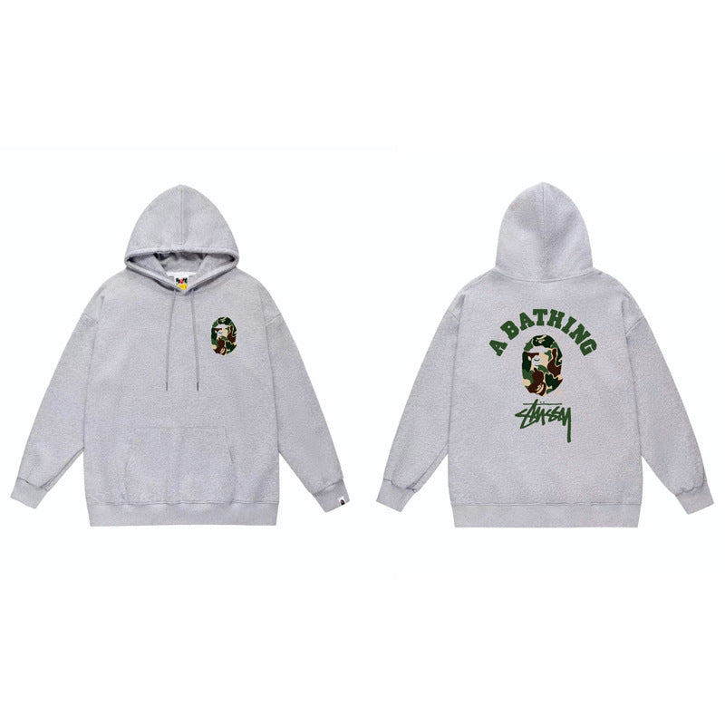 BAPE x Stussy Shark Graphic Hoodie Street Cotton Pullover Sweatshirt