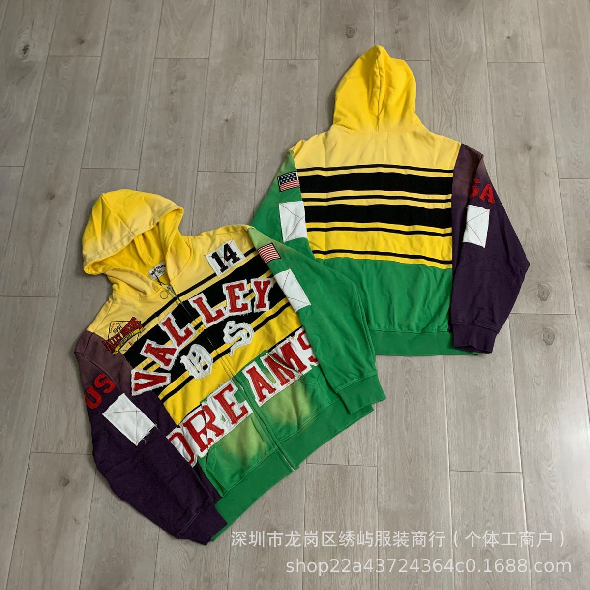 Valley Dreams Graphic Zip Up Hoodie Rhinestone Vintage Street Jacket