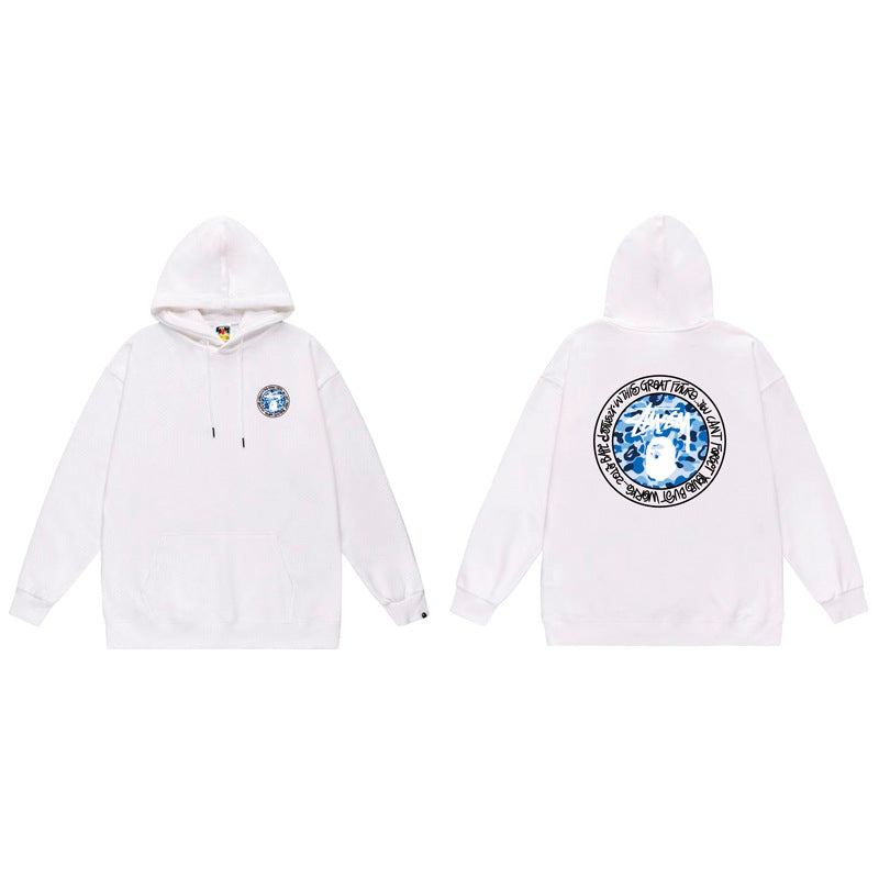 BAPE x Stussy Shark Graphic Hoodie Street Cotton Pullover Sweatshirt