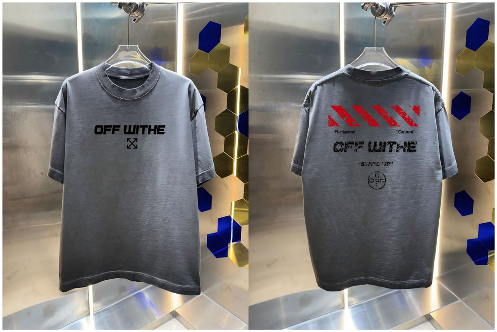 Off-White Washed Distressed Crew Neck Short Sleeve T Shirt Unisex