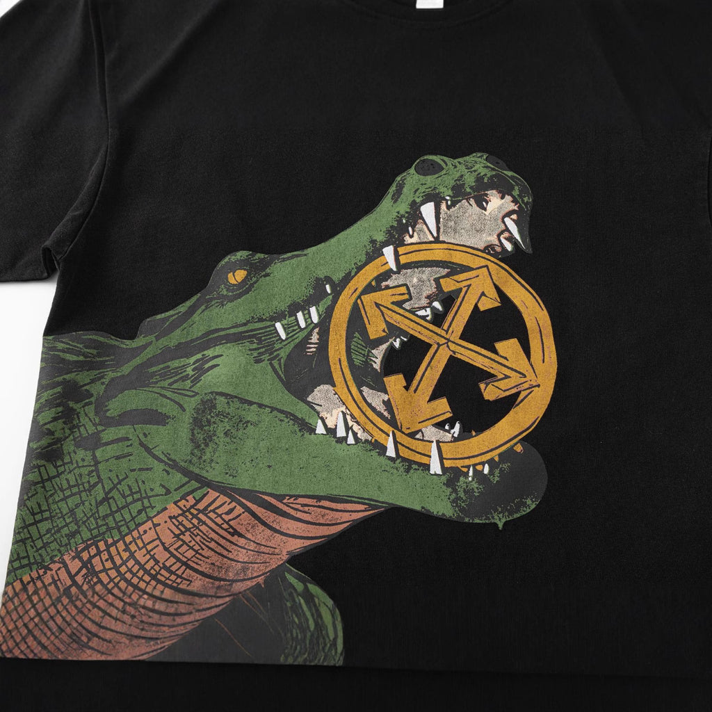Off-White Crocodile Arrow Pattern Crew Neck Short Sleeve T Shirt Unisex