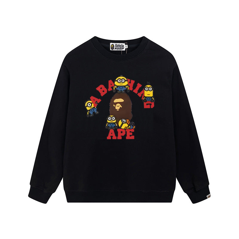 Bape Arch Letter Shark Ape Head Washed Oversized Crewneck Streetwear
