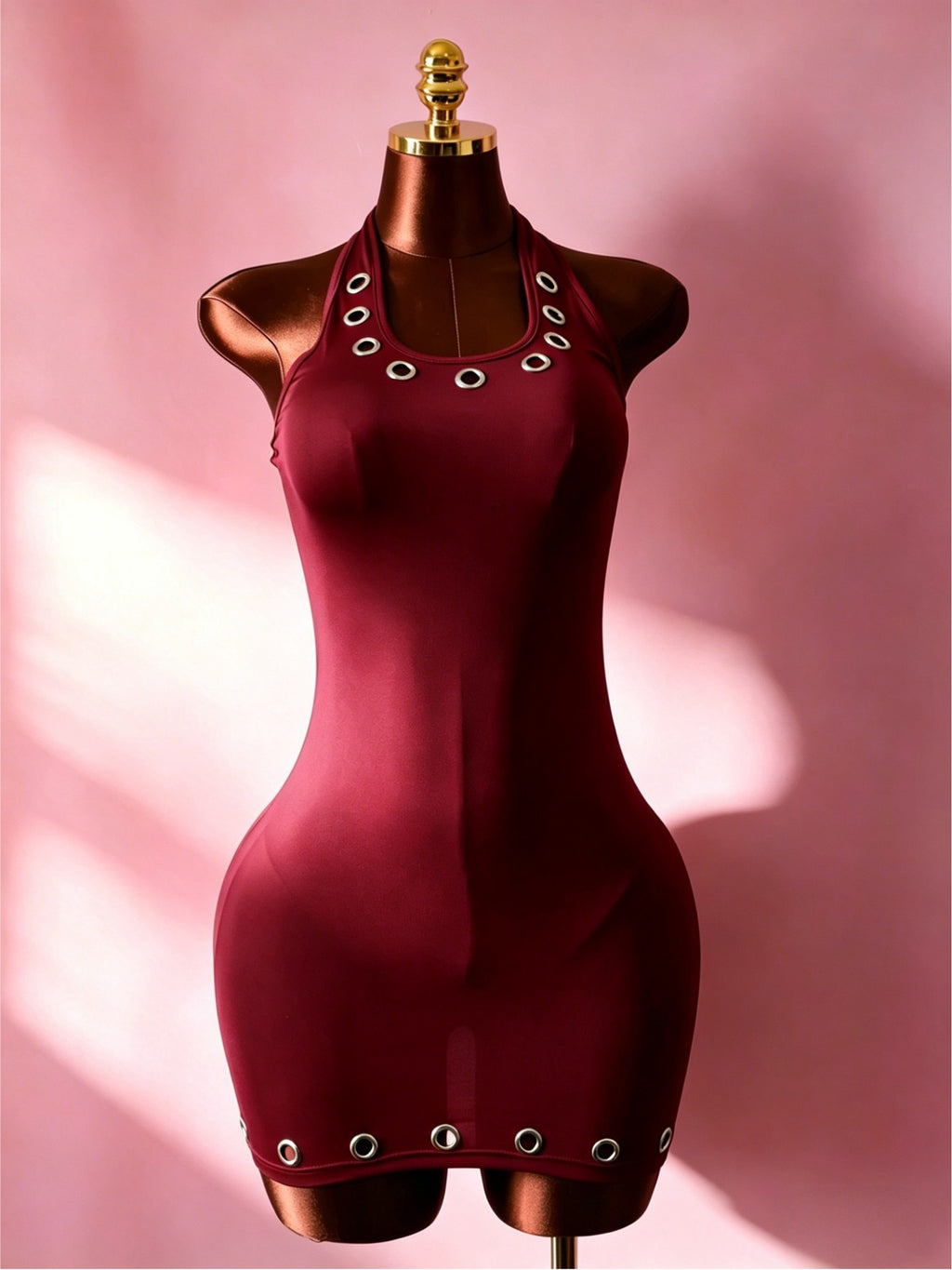 Eyelet Halter Backless Bodycon Mini Dress Women High Stretch
