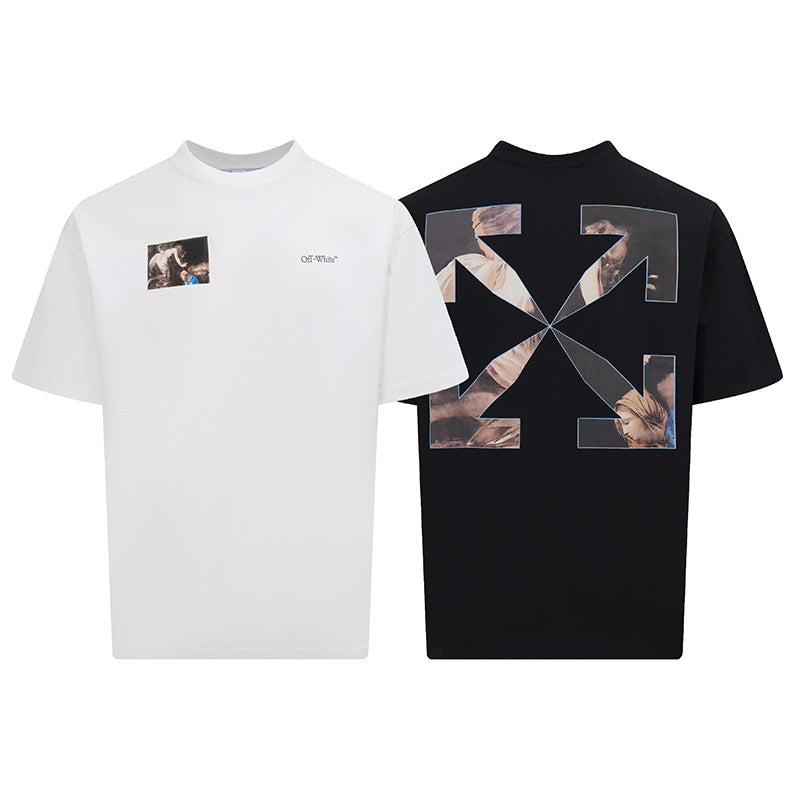 Tape Arrow Graphic Print Streetwear Crew Neck Short Sleeve T Shirt