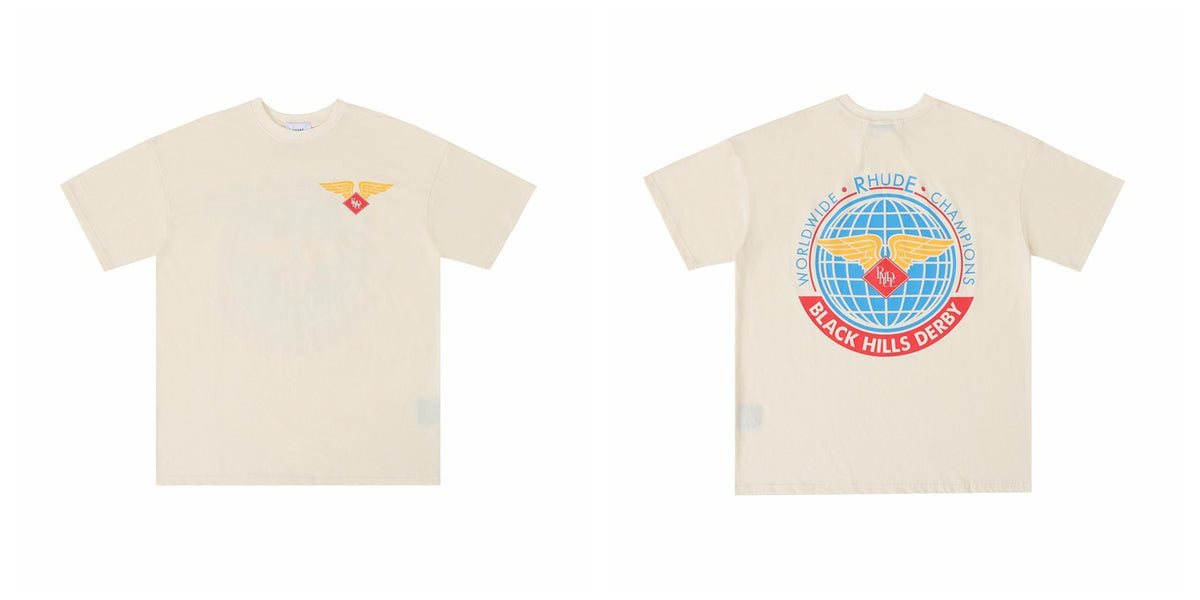 Rhude Graphic Tees Vintage High Street Loose Couple Crew Neck T-Shirt