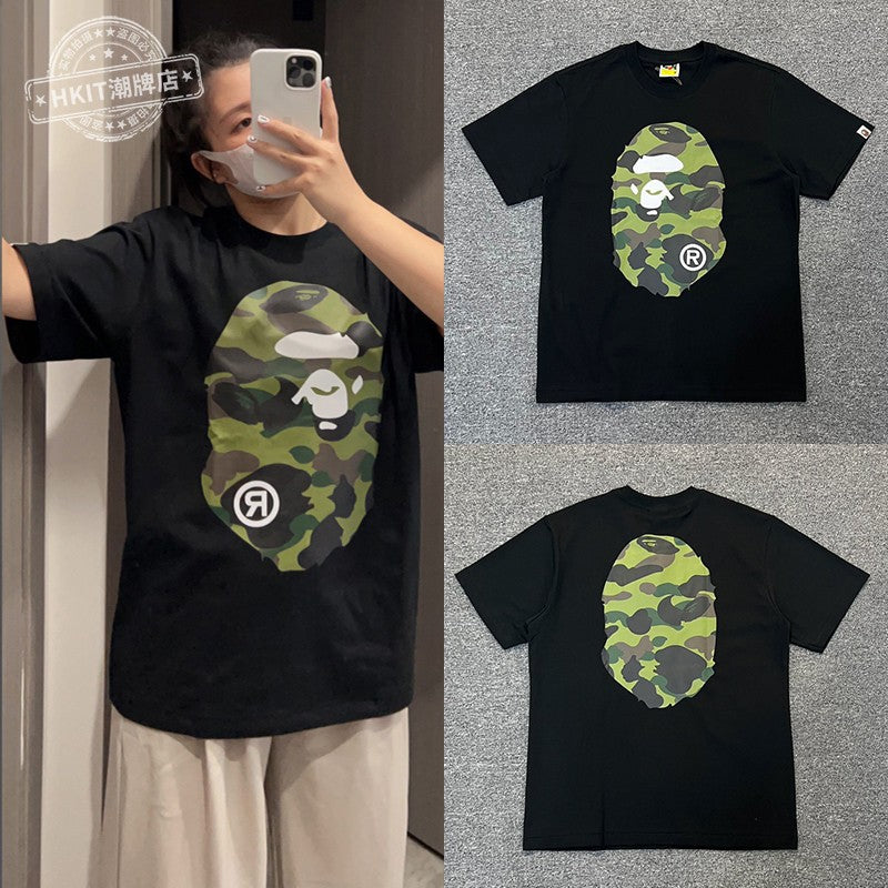 Bape Shark Camo Zip Graphic Oversized Tee Streetwear Unisex