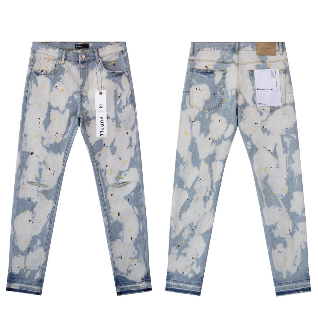 Purple Brand Splash Paint Ripped Skinny Denim Jeans Unisex