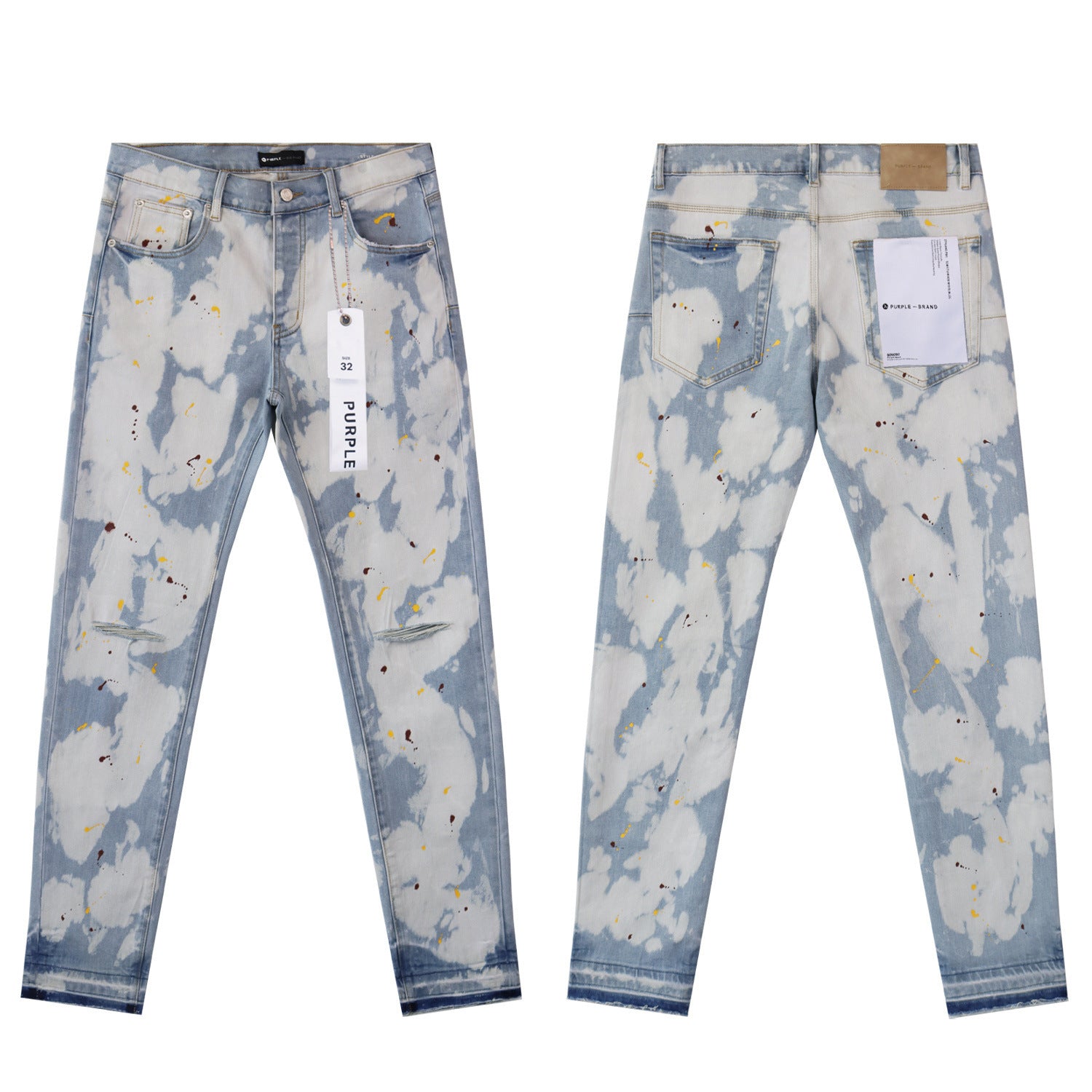 Purple Brand Splash Paint Ripped Skinny Denim Jeans Unisex