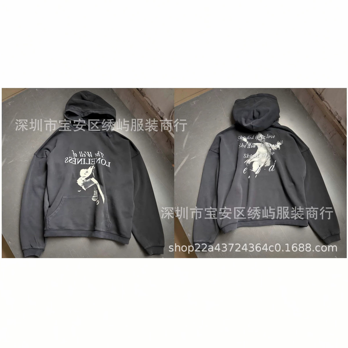ERD Distressed Photo Letter Print Hoodie Vintage Cotton Pullover