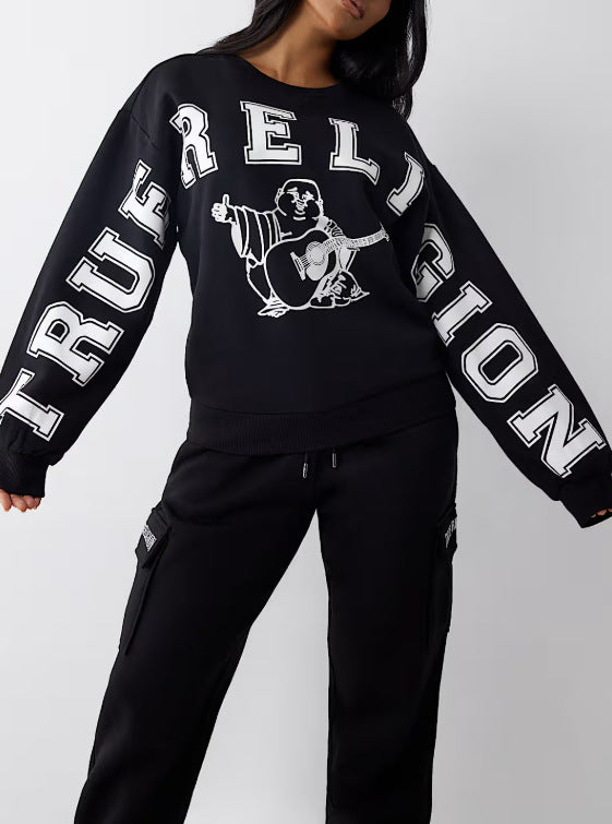 True Religion Boyfriend Buddha Graphic Crewneck Pullover Sweatshirt Women