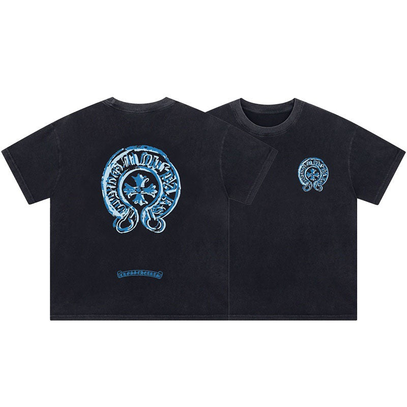Chrome Hearts Color Sanskrit Cross Print Short Tee Unisex Y2K