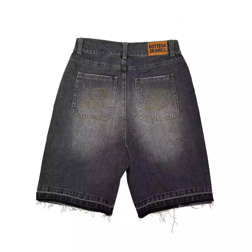 Bottega Desires Y2K Baggy Frayed Hem Denim Jort Shorts
