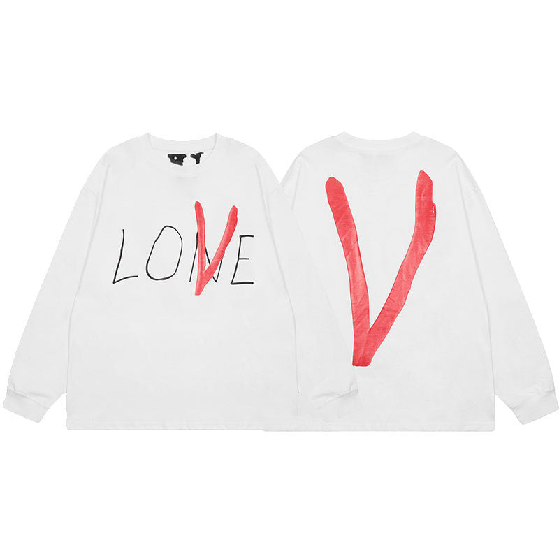 VLONE Big V Graphic Long Sleeve Tee Streetwear Cotton Oversized Shirt