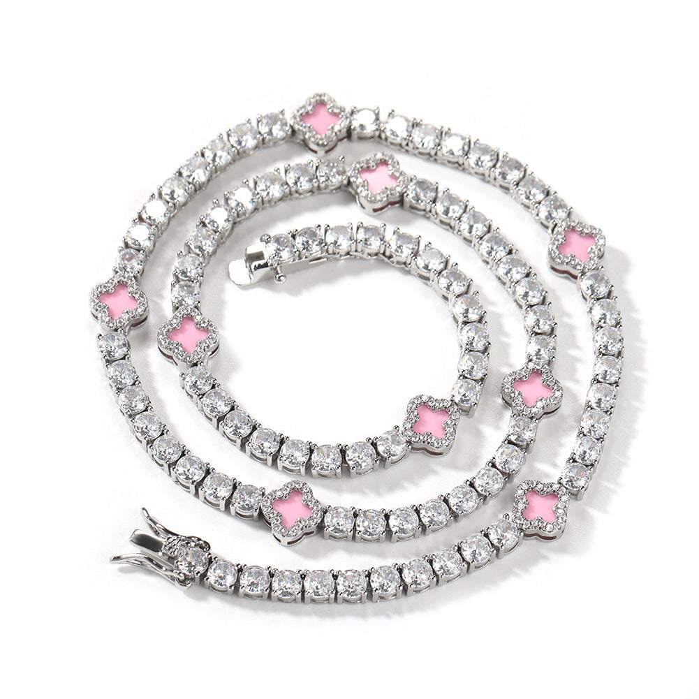 Iced Four Leaf Clover Tennis Chain Necklace