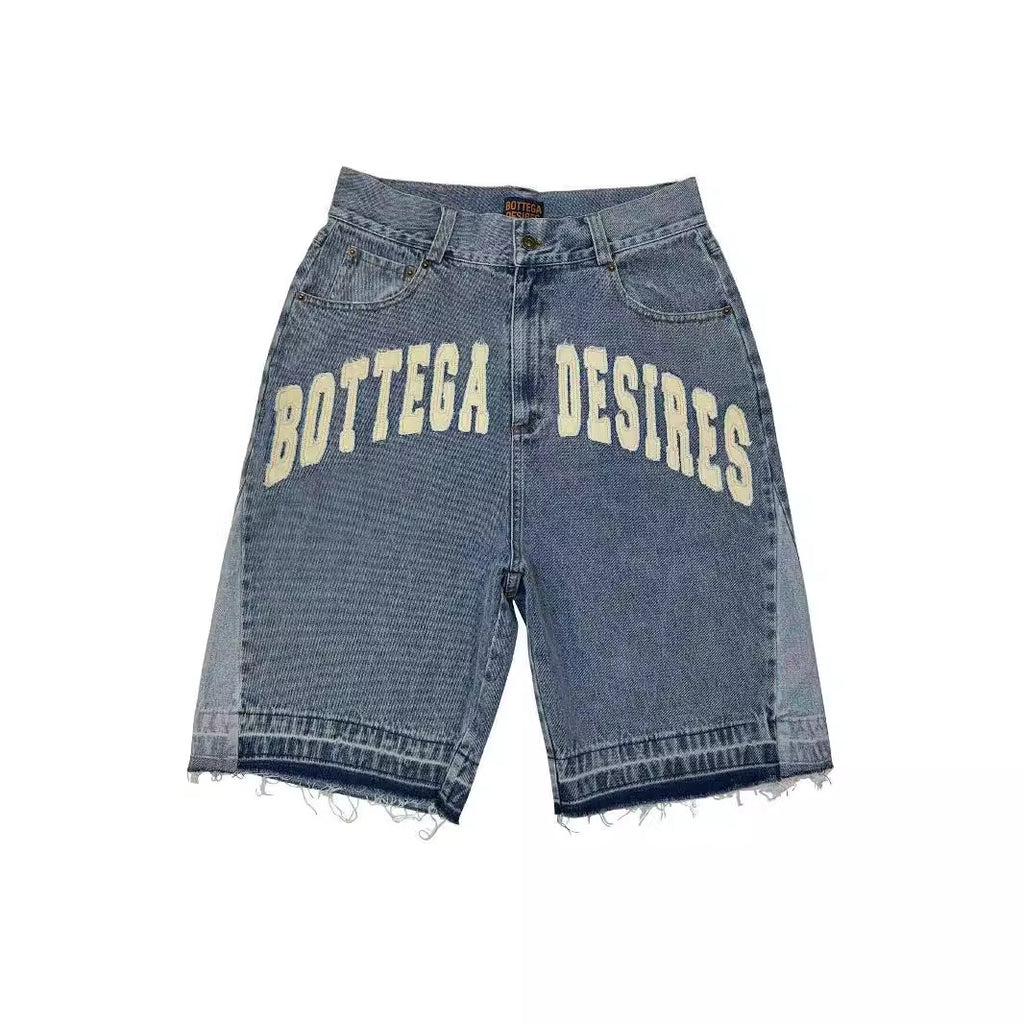 Bottega Desires Y2K Baggy Frayed Hem Denim Jort Shorts
