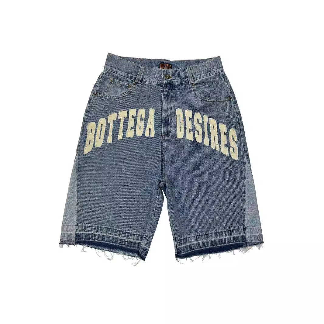 Bottega Desires Y2K Baggy Frayed Hem Denim Jort Shorts