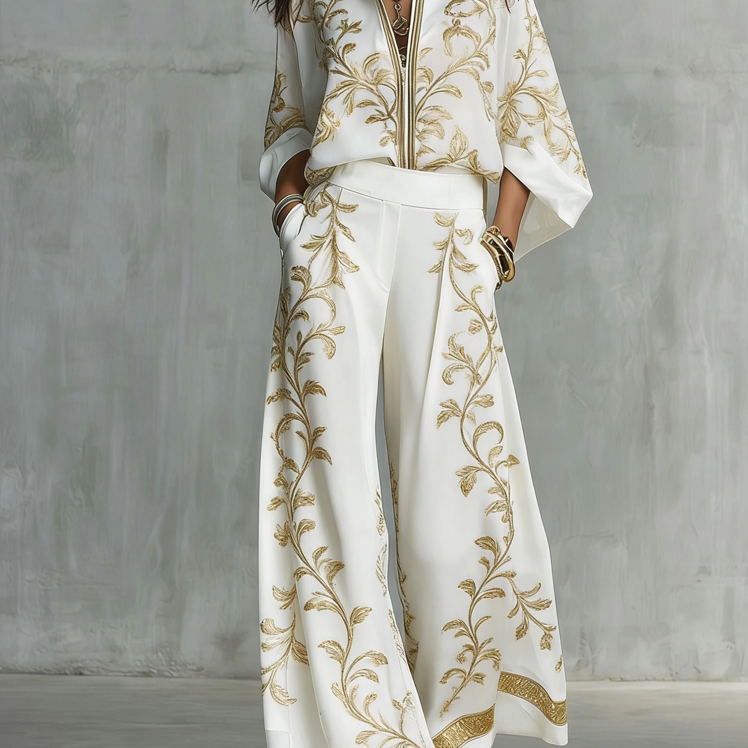 Boho Floral Wide Leg Beach Two Piece Pant Set