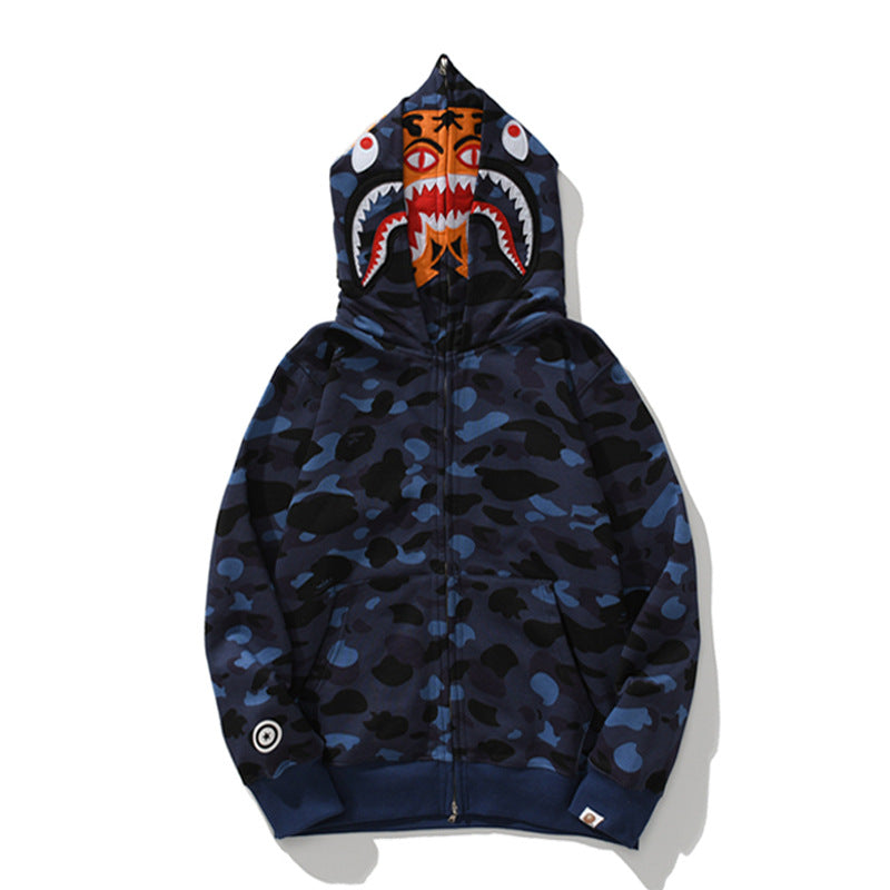 BAPE Shark Camo Print Full Zip Streetwear Hoodie Unisex