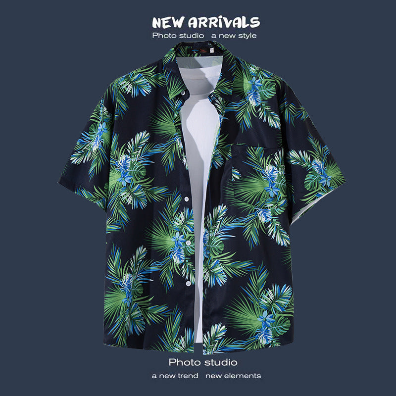Mens Vintage Tropical Hawaiian Floral Loose Short Sleeve Beach Shirt
