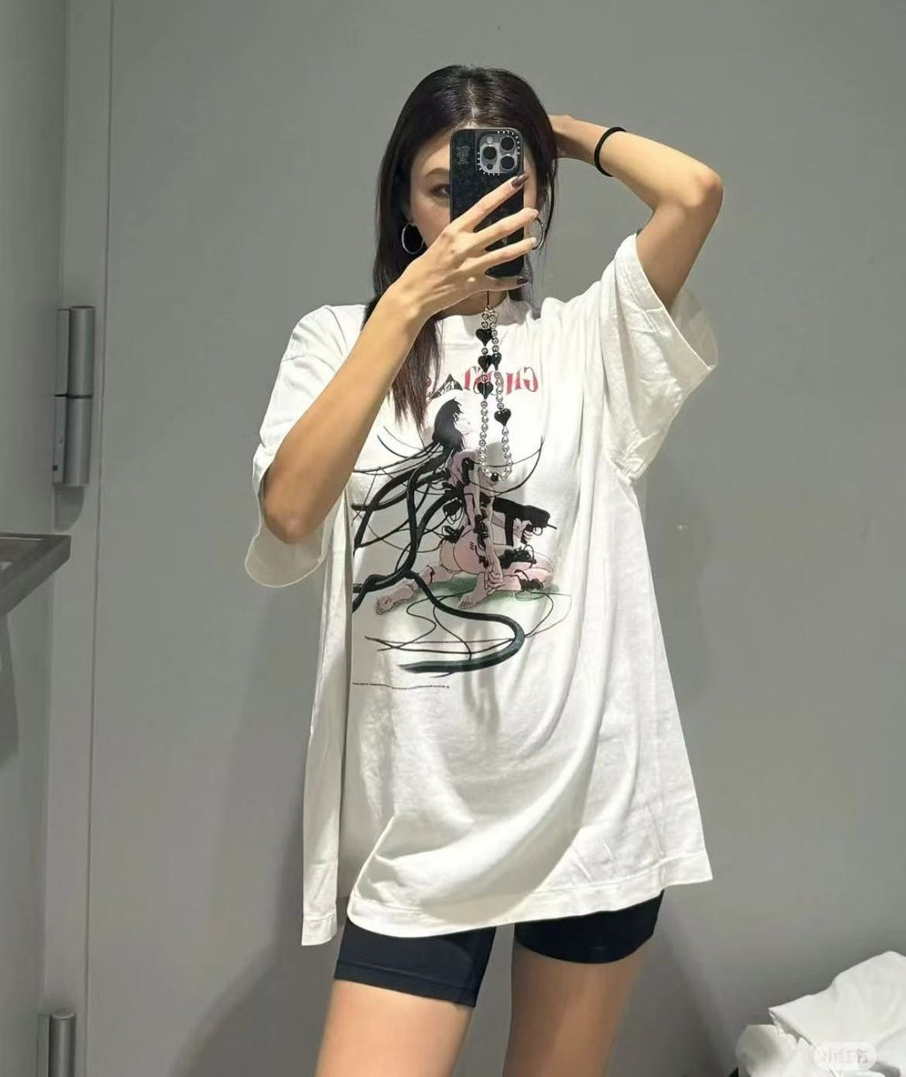 Saint Michael Vintage Washed Multi‑Print Graphic Oversized Tee Street